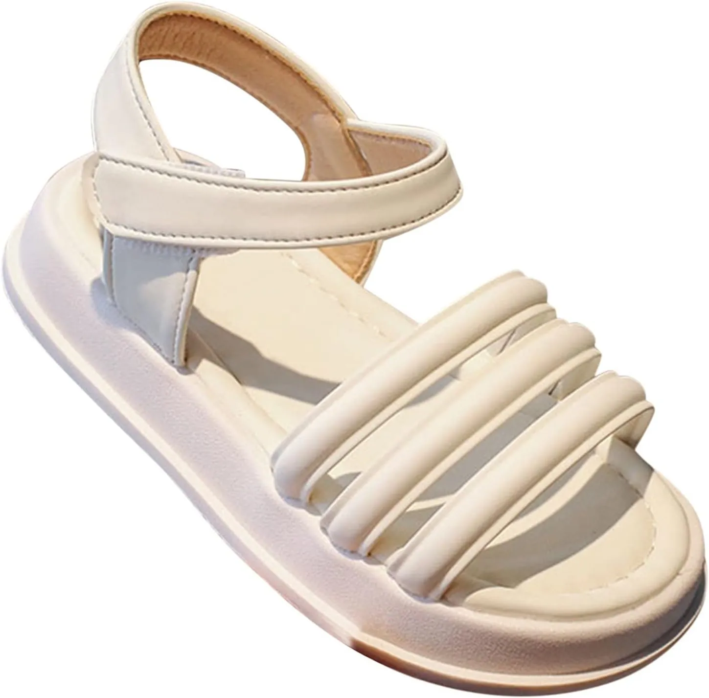 Toddler Kids Girl Leather Soft Princess Flat Shoes Slip-On Open Toe Sandals Non-Slip Soft Rubber Sole Shoes