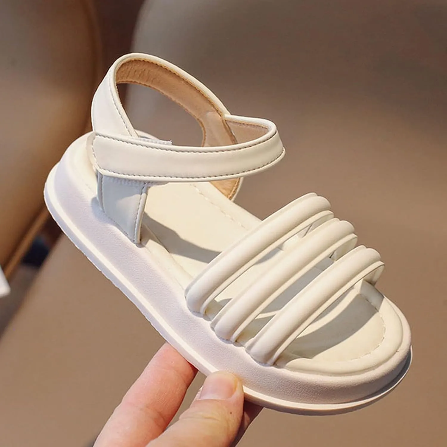 Toddler Kids Girl Leather Soft Princess Flat Shoes Slip-On Open Toe Sandals Non-Slip Soft Rubber Sole Shoes