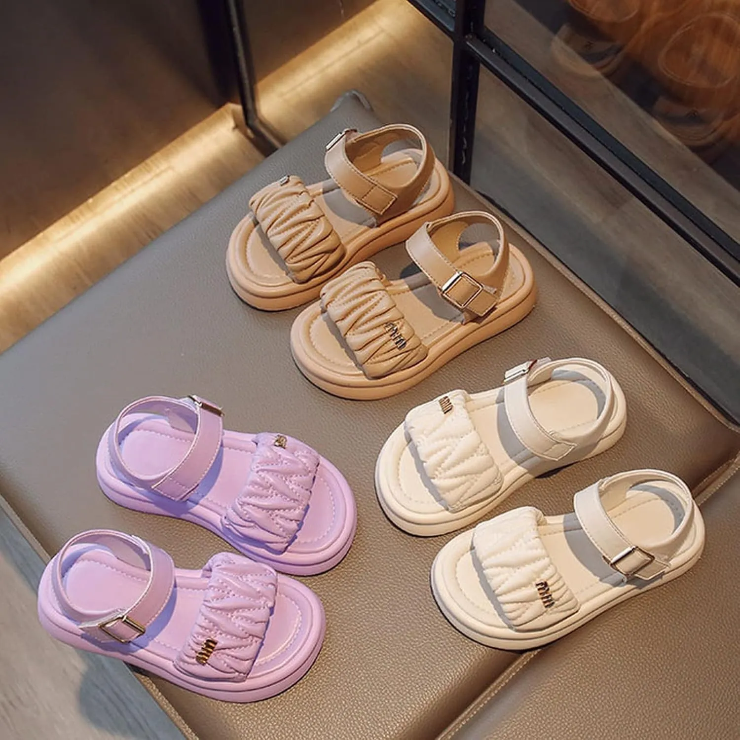 Toddler Kids Girl Wedge Sandals Soft Rubber Platform Open Toe Solid Color Soft Rubber Sole Dress Water Shoes