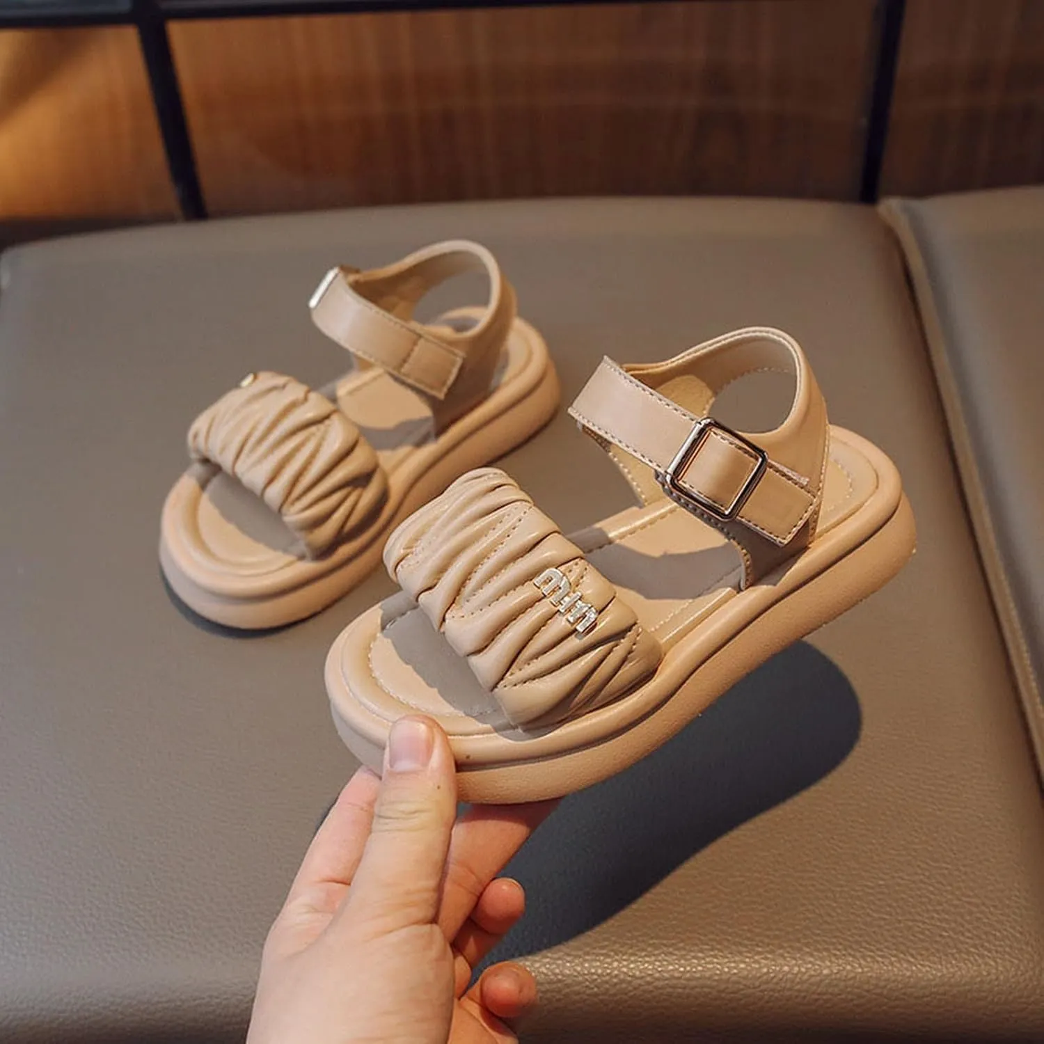 Toddler Kids Girl Wedge Sandals Soft Rubber Platform Open Toe Solid Color Soft Rubber Sole Dress Water Shoes