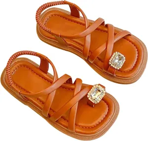 Toddler Kids Girls Split Toe Casual Drawstring Sandals Open Toe No Heels Dress Strappy Design Rhinstone Shoes