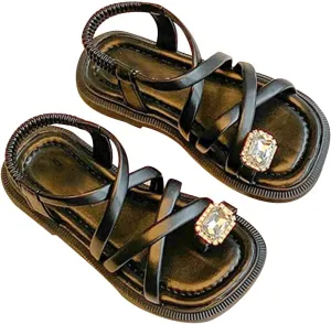 Toddler Kids Girls Split Toe Casual Drawstring Sandals Open Toe No Heels Dress Strappy Design Rhinstone Shoes