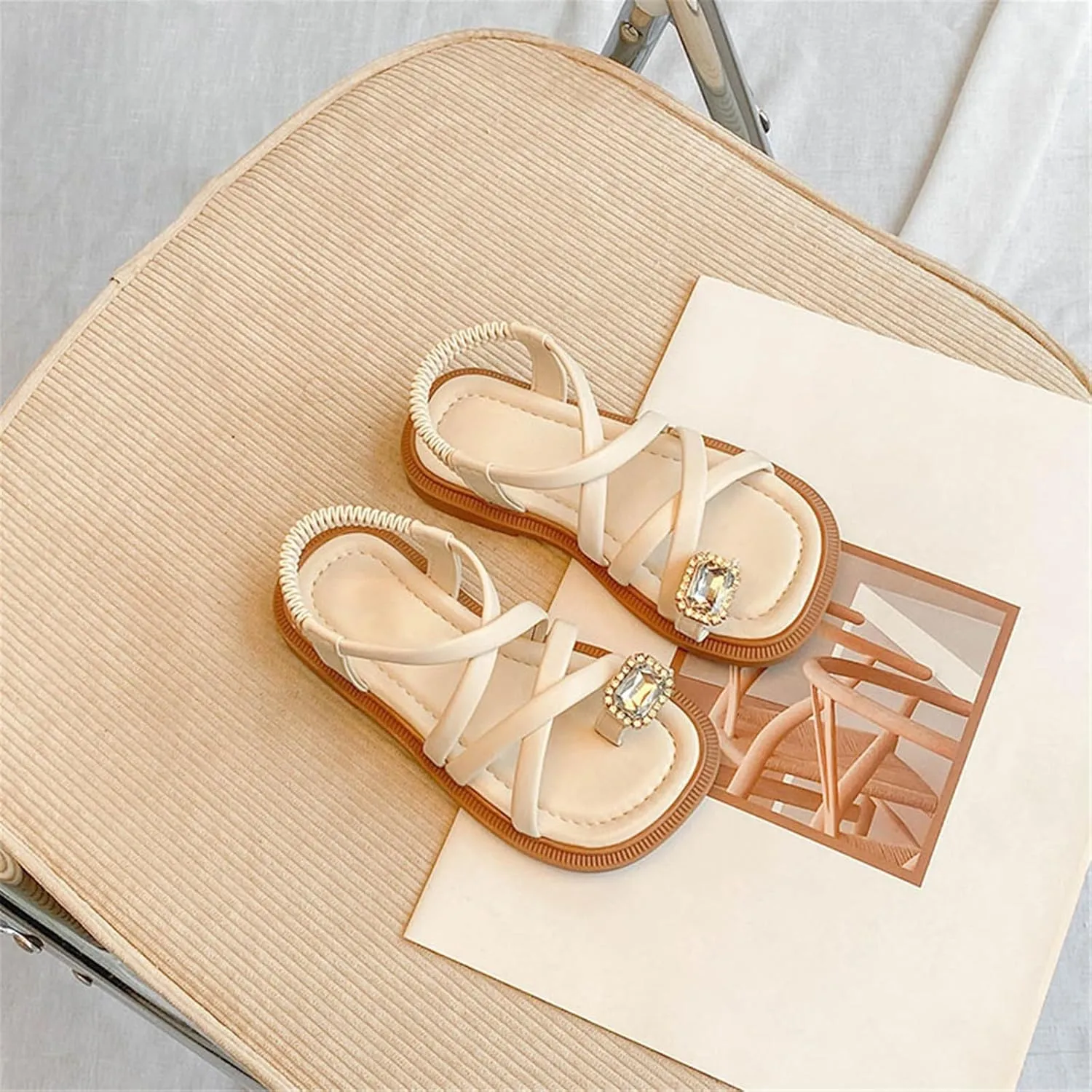 Toddler Kids Girls Split Toe Casual Drawstring Sandals Open Toe No Heels Dress Strappy Design Rhinstone Shoes