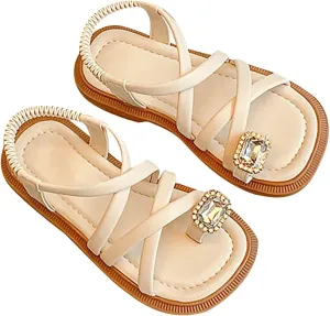 Toddler Kids Girls Split Toe Casual Drawstring Sandals Open Toe No Heels Dress Strappy Design Rhinstone Shoes