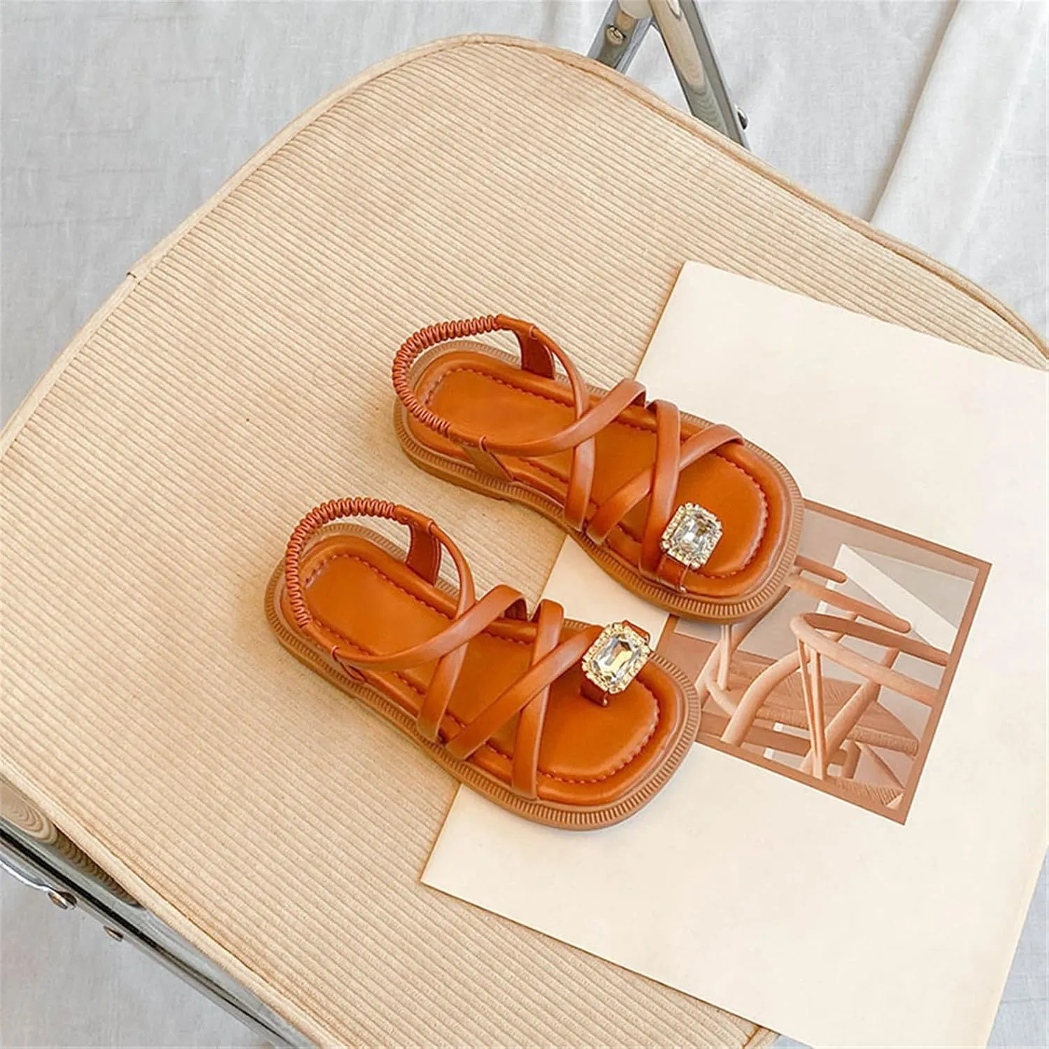 Toddler Kids Girls Split Toe Casual Drawstring Sandals Open Toe No Heels Dress Strappy Design Rhinstone Shoes