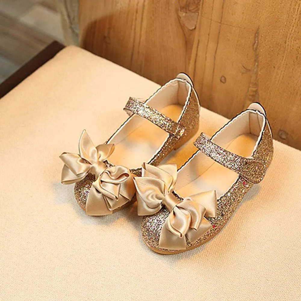 Toddler Little Girls Ballet Mary Jane Flats Bowknot Glitter Ballerina Wedding Dress Shoes Party Shoes