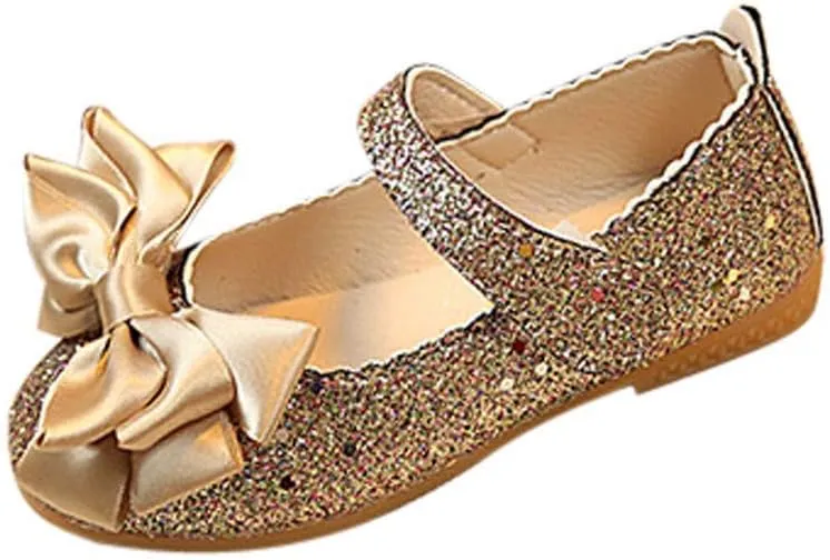 Toddler Little Girls Ballet Mary Jane Flats Bowknot Glitter Ballerina Wedding Dress Shoes Party Shoes