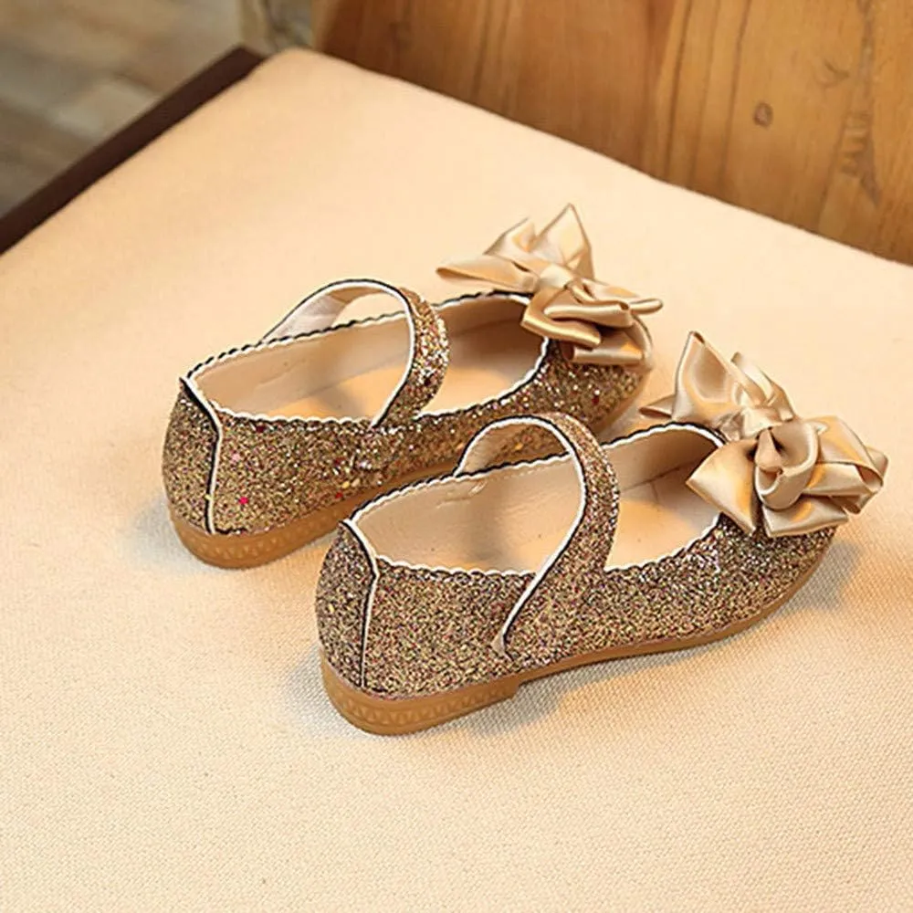 Toddler Little Girls Ballet Mary Jane Flats Bowknot Glitter Ballerina Wedding Dress Shoes Party Shoes