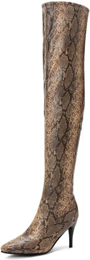 Vujkliy Women's 3.1IN Stiletto Over The Knee Boots Fashion Side Zipper Catwalk High Heels