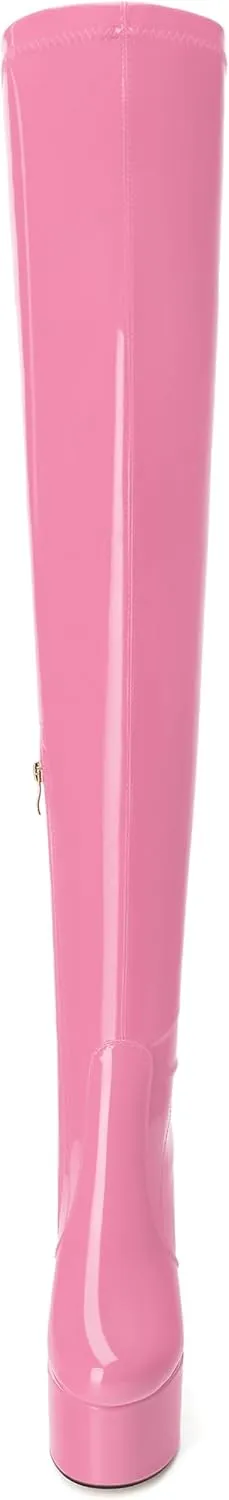 WAYDERNS Over the Knee Boots for Women Patent Leather Platform Block High Heel Round Toe 5.9 Inch Side Zipper Long Boots Sexy Dating Party Evening Thigh High Boots