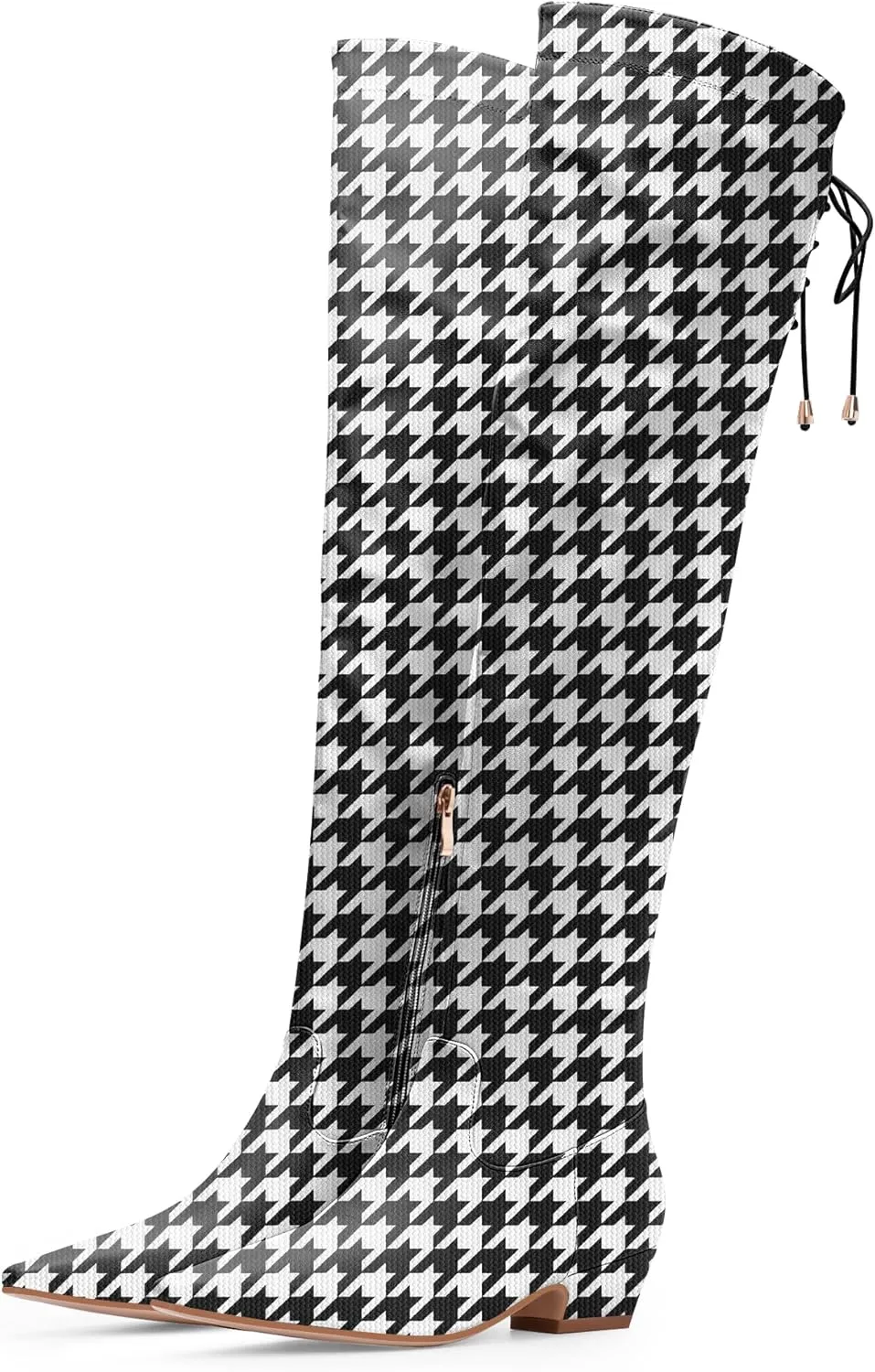 Women's Chunky Heel Thigh High Boots Closed Toe Side Zipper Lace Up Over The Knee Boots
