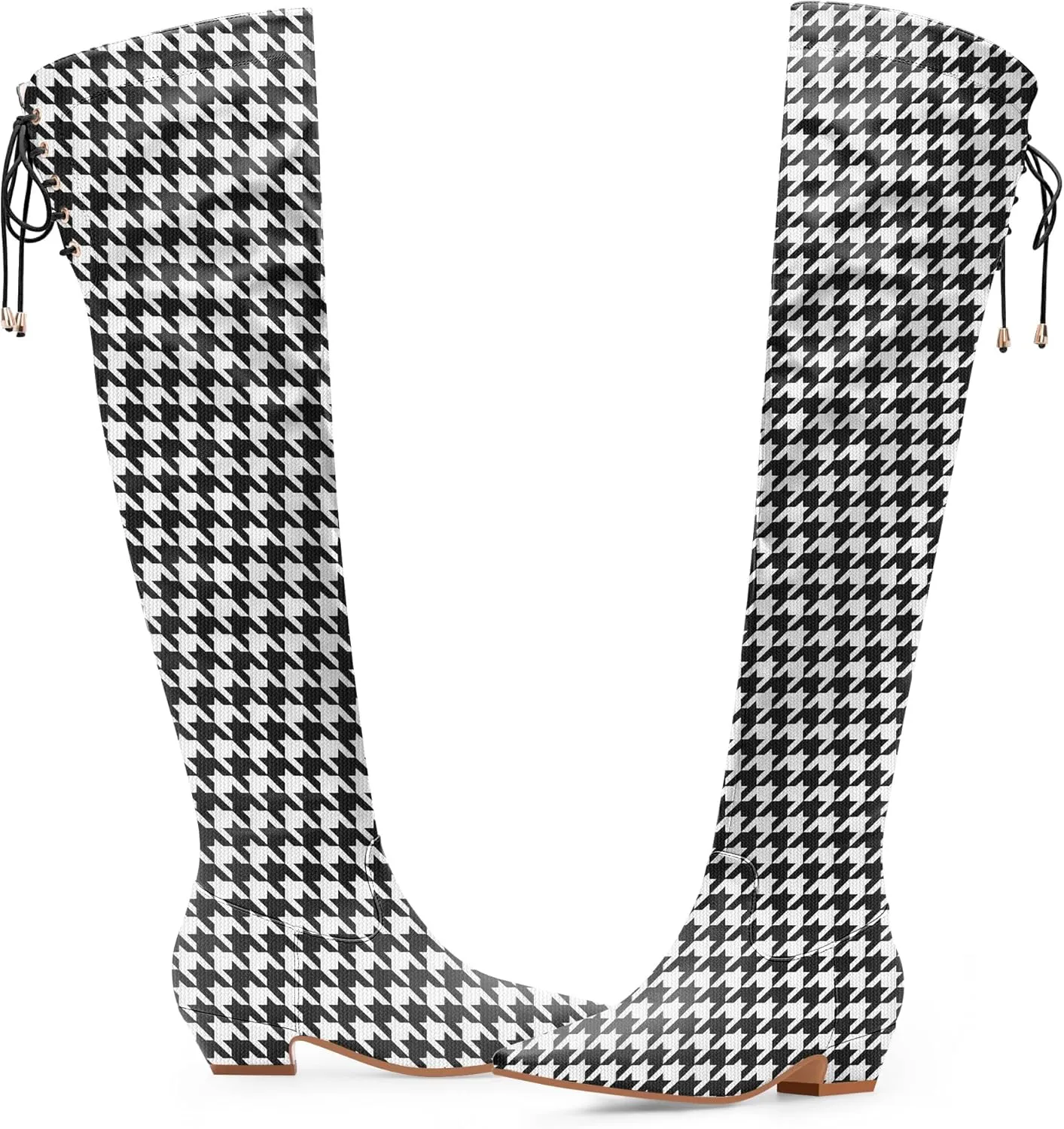 Women's Chunky Heel Thigh High Boots Closed Toe Side Zipper Lace Up Over The Knee Boots