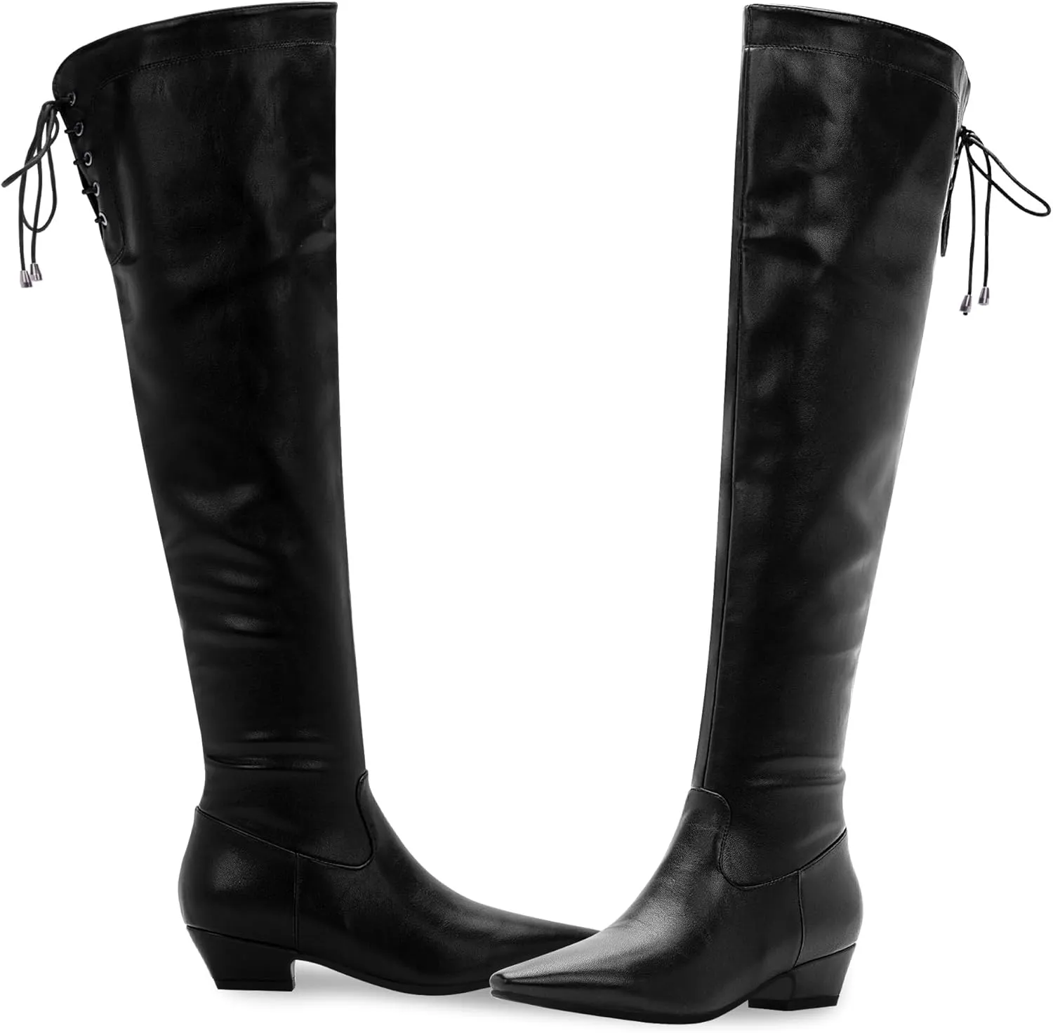 Women's Chunky Heel Thigh High Boots Closed Toe Side Zipper Lace Up Over The Knee Boots