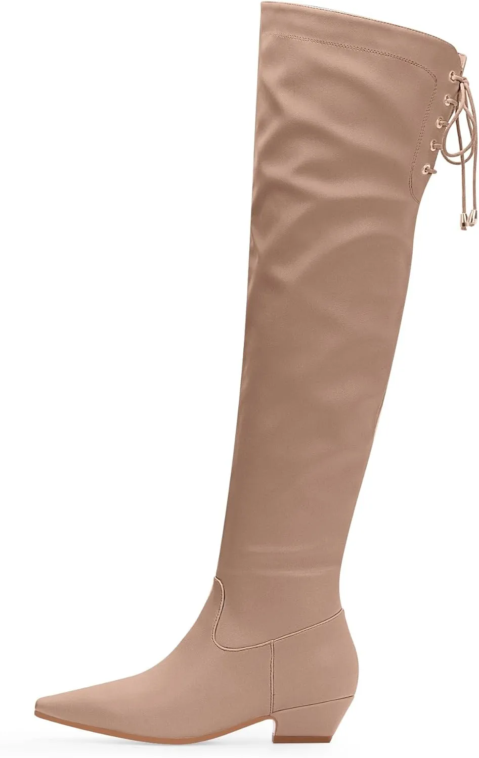 Women's Chunky Heel Thigh High Boots Closed Toe Side Zipper Lace Up Over The Knee Boots