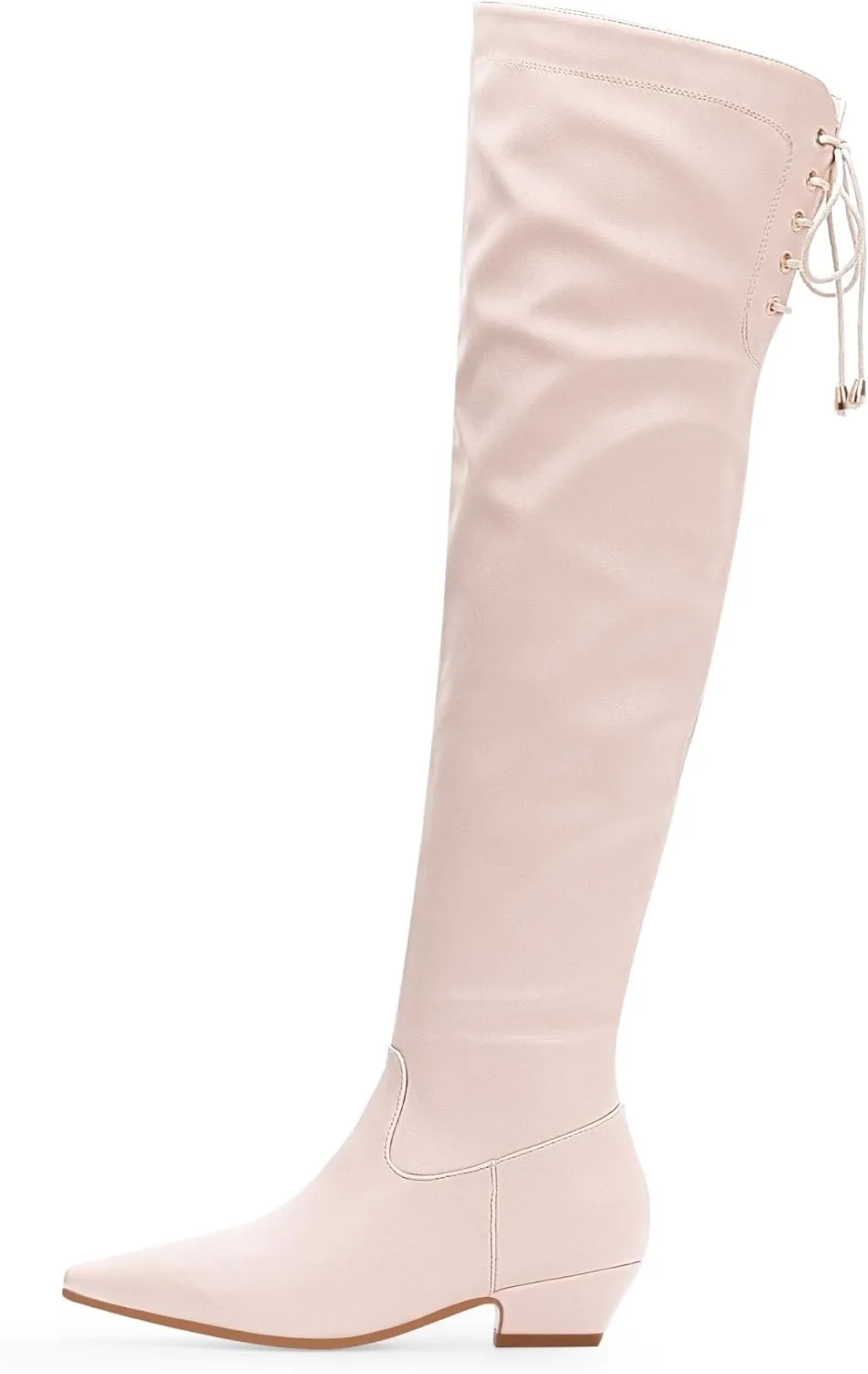 Women's Chunky Heel Thigh High Boots Closed Toe Side Zipper Lace Up Over The Knee Boots