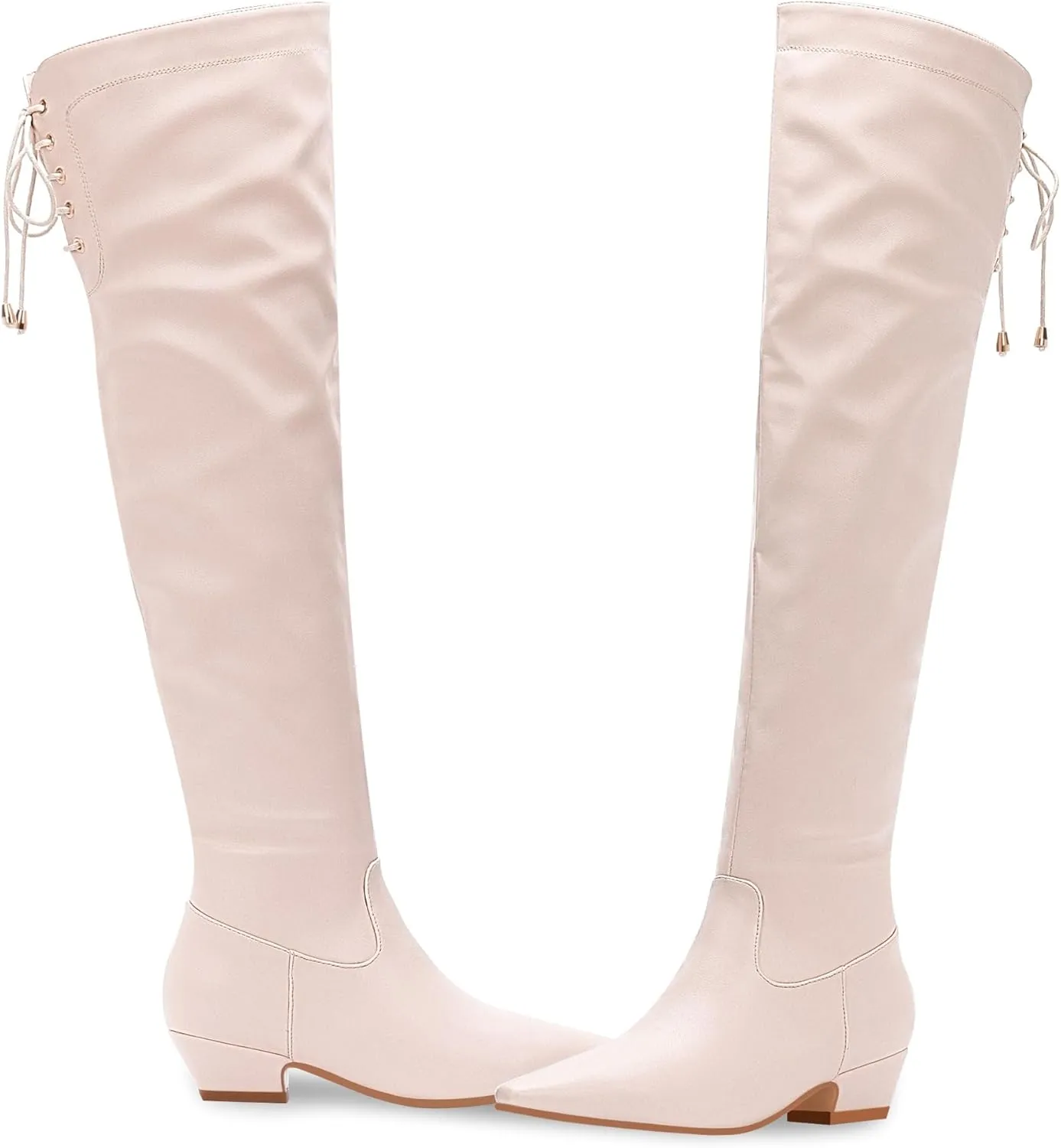 Women's Chunky Heel Thigh High Boots Closed Toe Side Zipper Lace Up Over The Knee Boots