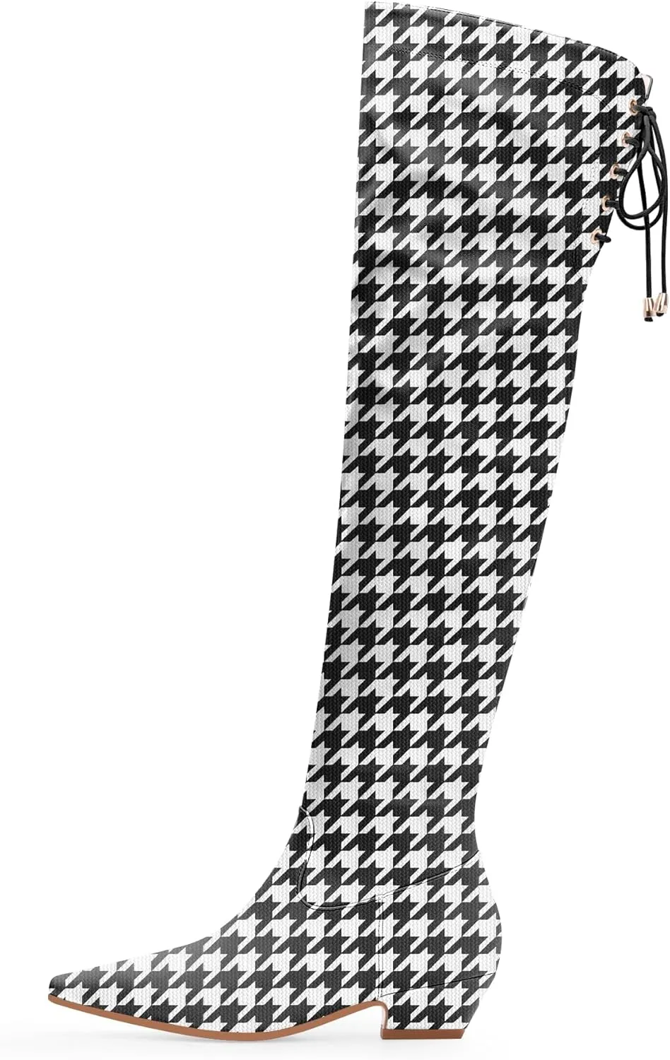 Women's Chunky Heel Thigh High Boots Closed Toe Side Zipper Lace Up Over The Knee Boots
