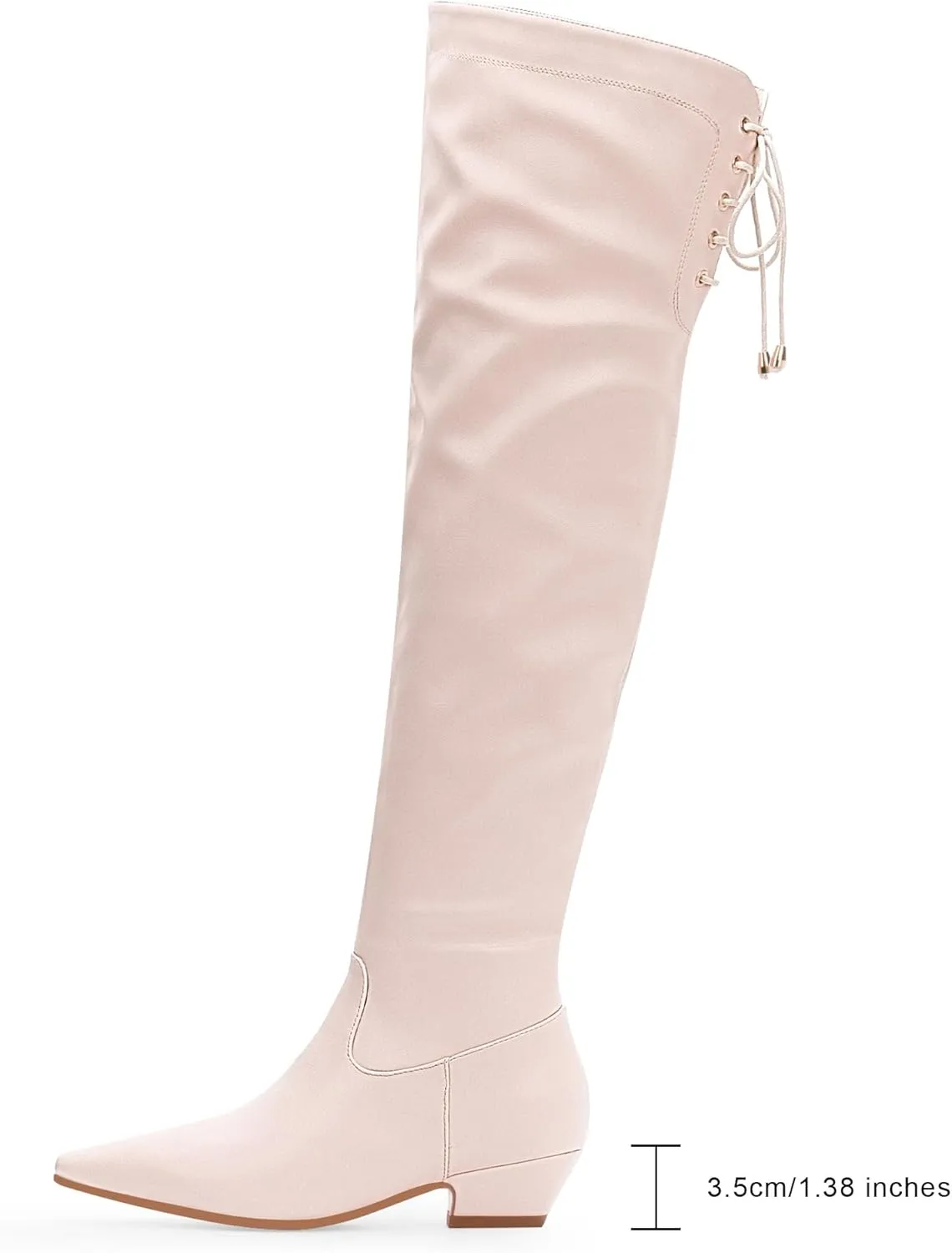 Women's Chunky Heel Thigh High Boots Closed Toe Side Zipper Lace Up Over The Knee Boots