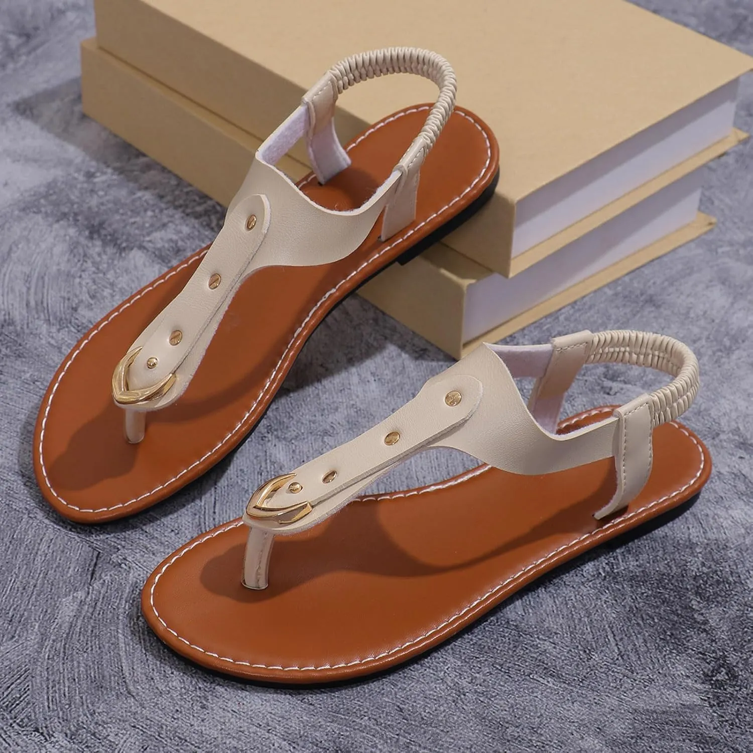 Women's Elastic Ankle Strap Flat Sandals Minimalist Summer Casual Cool Shoes Fashion Flat Sandals for Women