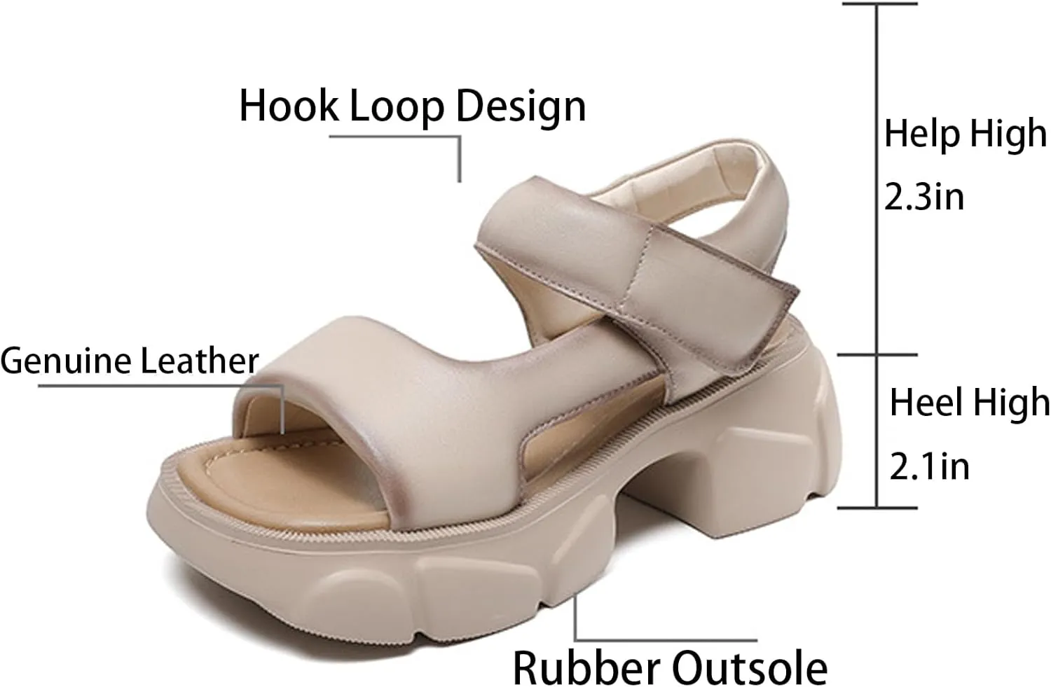 Women'S Genuine Leather Platforms Chunky Sandals With Adjustable Hook Loop Round Open Toe High Platform Fisherman Sandals Summer Casual Beach Walk Sandals