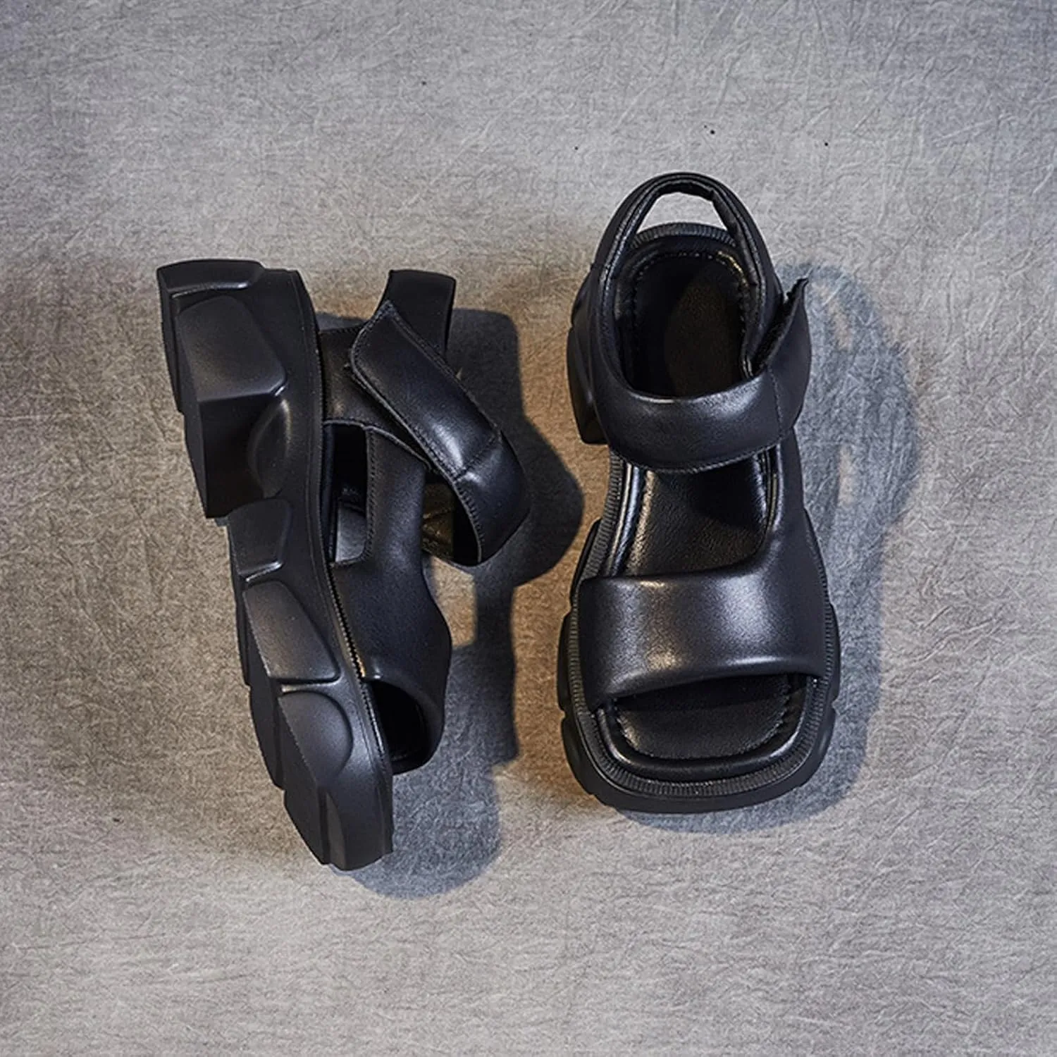 Women'S Genuine Leather Platforms Chunky Sandals With Adjustable Hook Loop Round Open Toe High Platform Fisherman Sandals Summer Casual Beach Walk Sandals