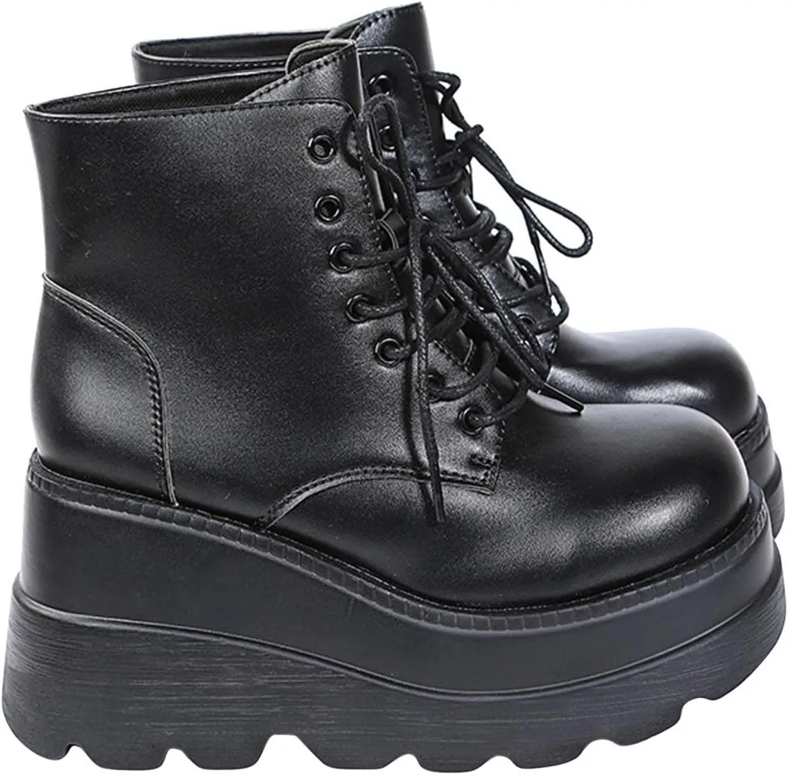 Womens High Platform Goth Ankle Booties Wedges Chunky High Heel Round-Toe Lace up Punk Combat Boots for Women