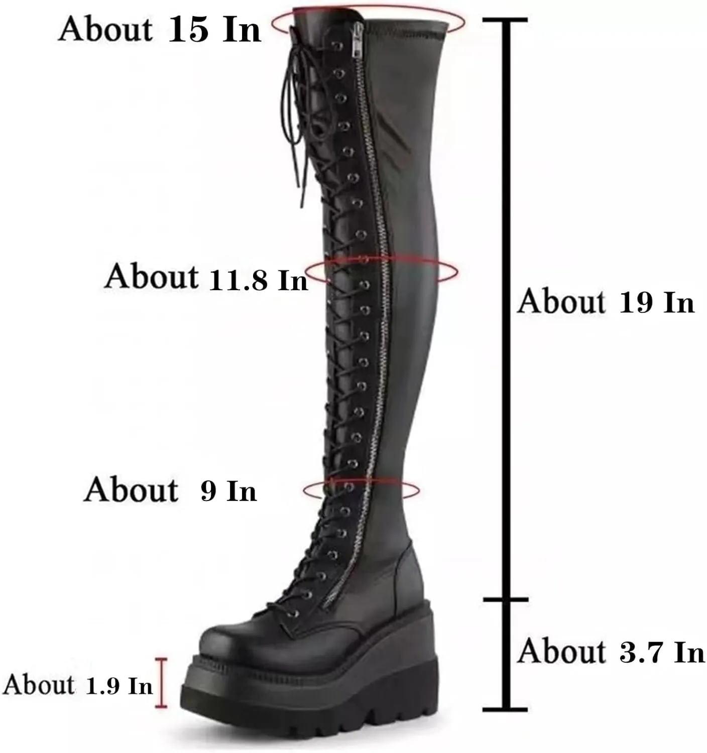 Womens High Platform Punk Boots Side Zipper Wedges Combat Booties Lace-up Black Goth Over The Knee Boots for Women