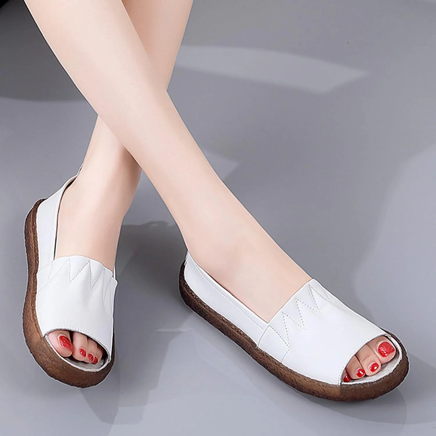 Women's Leather Slip-on Casual Dress Shoes,Comfort Breathable Non-Slip Softsole Flat Oxfords Driving Fashion Sneakers