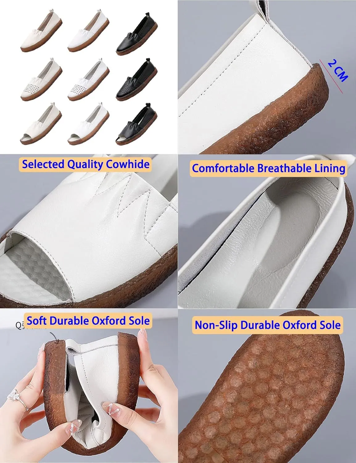 Women's Leather Slip-on Casual Dress Shoes,Comfort Breathable Non-Slip Softsole Flat Oxfords Driving Fashion Sneakers