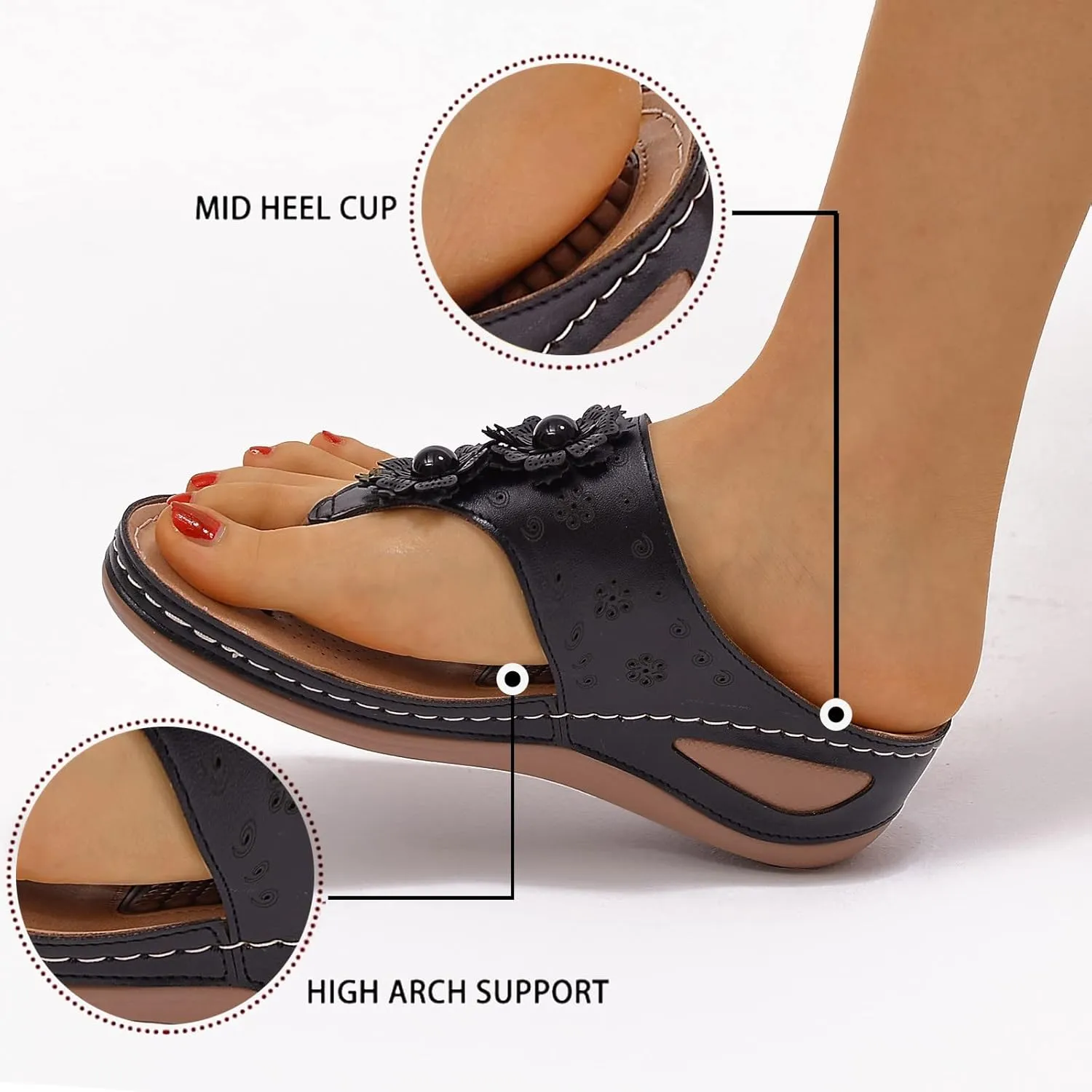 Womens Sandals with Arch Support Walking Flip Flops with Arch Support Sandals Ankle Strap Comfortable Dressy Wedge WomenS Orthopedic Sandals