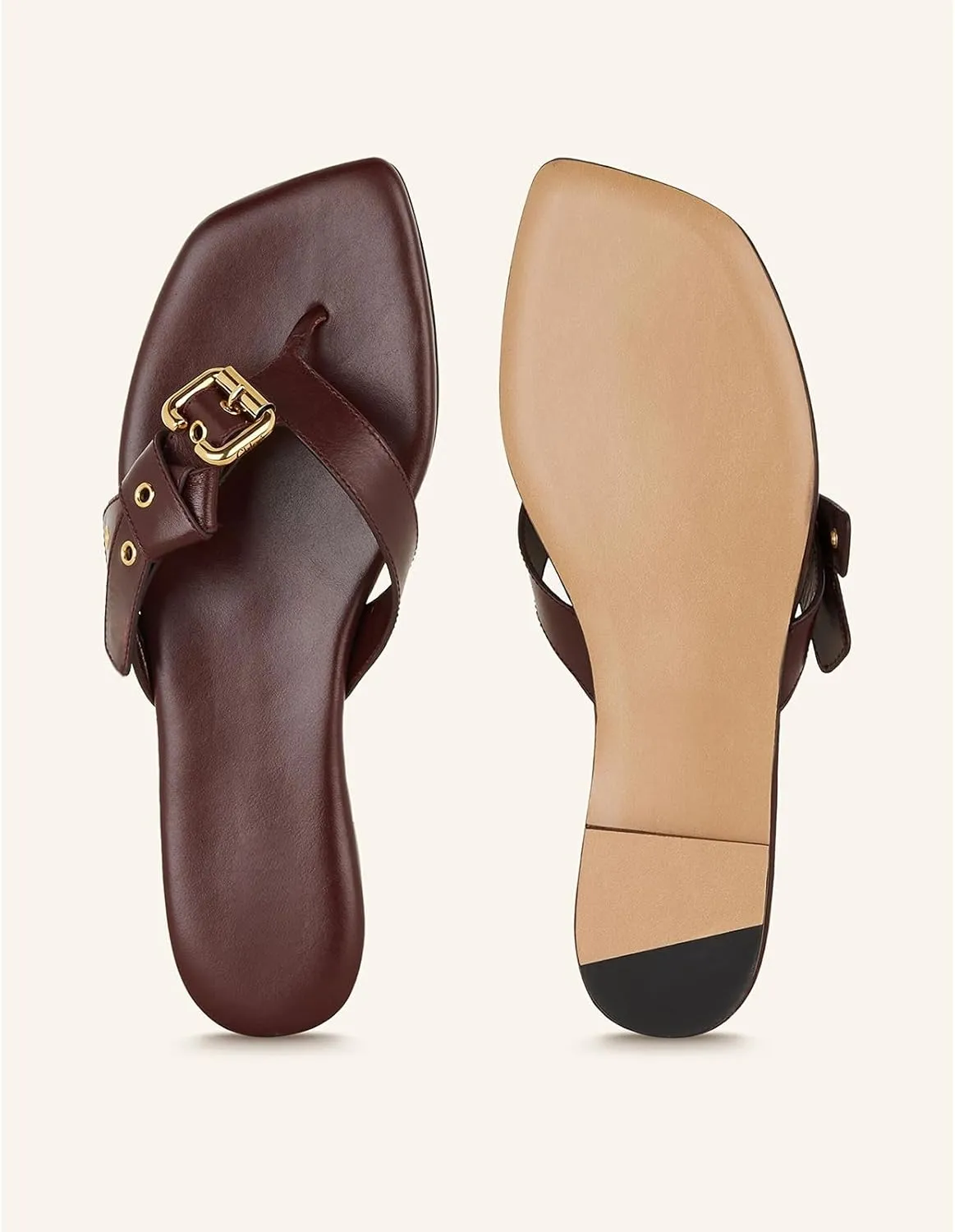 Womens Thong Sandals with Buckle Square Toe Flat Flip Flops Comfortable Slip On Summer Sandals for Casual Beach Vacation Daily Wear