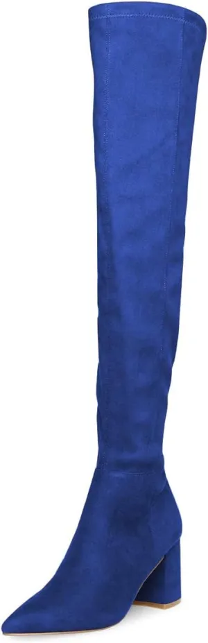 YDN Women Over-The-Knee Boots Comfy Zipper Medium Chunky Heels Closed Point Toe Fancy Pull On Business Shoes