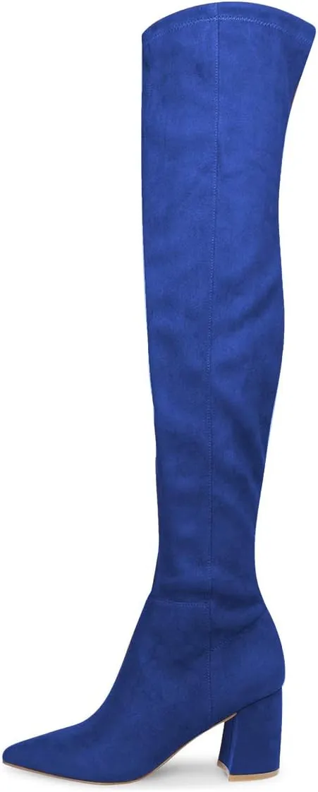 YDN Women Over-The-Knee Boots Comfy Zipper Medium Chunky Heels Closed Point Toe Fancy Pull On Business Shoes