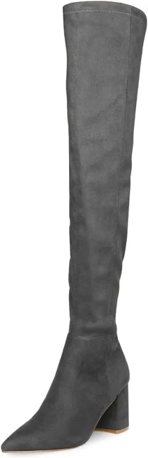 YDN Women Over-The-Knee Boots Comfy Zipper Medium Chunky Heels Closed Point Toe Fancy Pull On Business Shoes