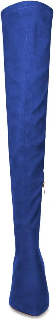 YDN Women Over-The-Knee Boots Comfy Zipper Medium Chunky Heels Closed Point Toe Fancy Pull On Business Shoes