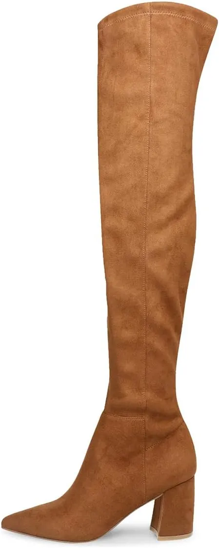 YDN Women Over-The-Knee Boots Comfy Zipper Medium Chunky Heels Closed Point Toe Fancy Pull On Business Shoes