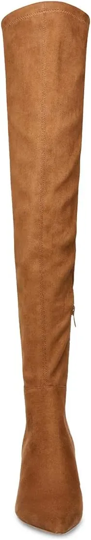 YDN Women Over-The-Knee Boots Comfy Zipper Medium Chunky Heels Closed Point Toe Fancy Pull On Business Shoes
