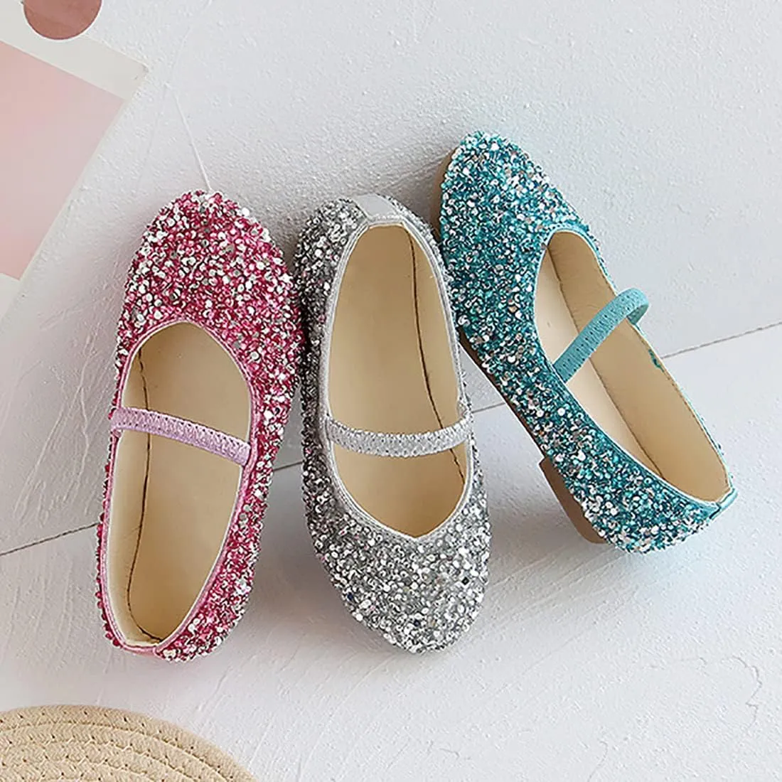 YIBLBOX Girls Dress Shoes Mary Jane Flats Princess Dresses for Girls Ballet Flats Glitter Shoes Flower Girls Shoes