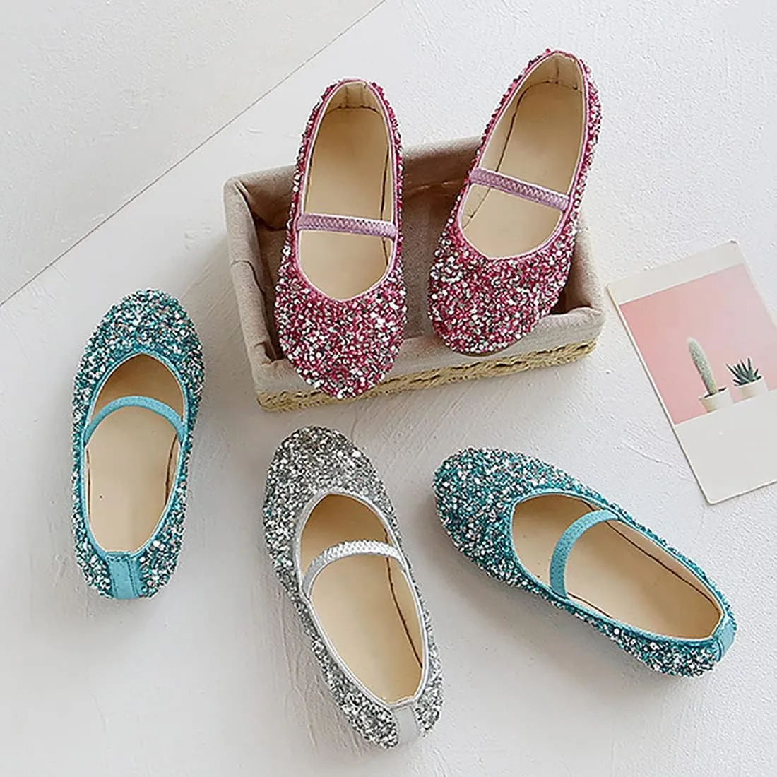 YIBLBOX Girls Dress Shoes Mary Jane Flats Princess Dresses for Girls Ballet Flats Glitter Shoes Flower Girls Shoes