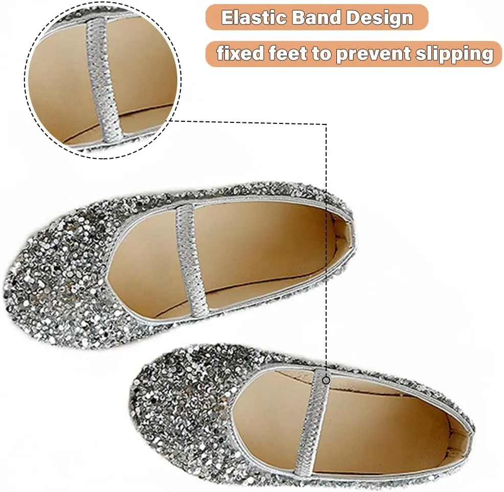 YIBLBOX Girls Dress Shoes Mary Jane Flats Princess Dresses for Girls Ballet Flats Glitter Shoes Flower Girls Shoes