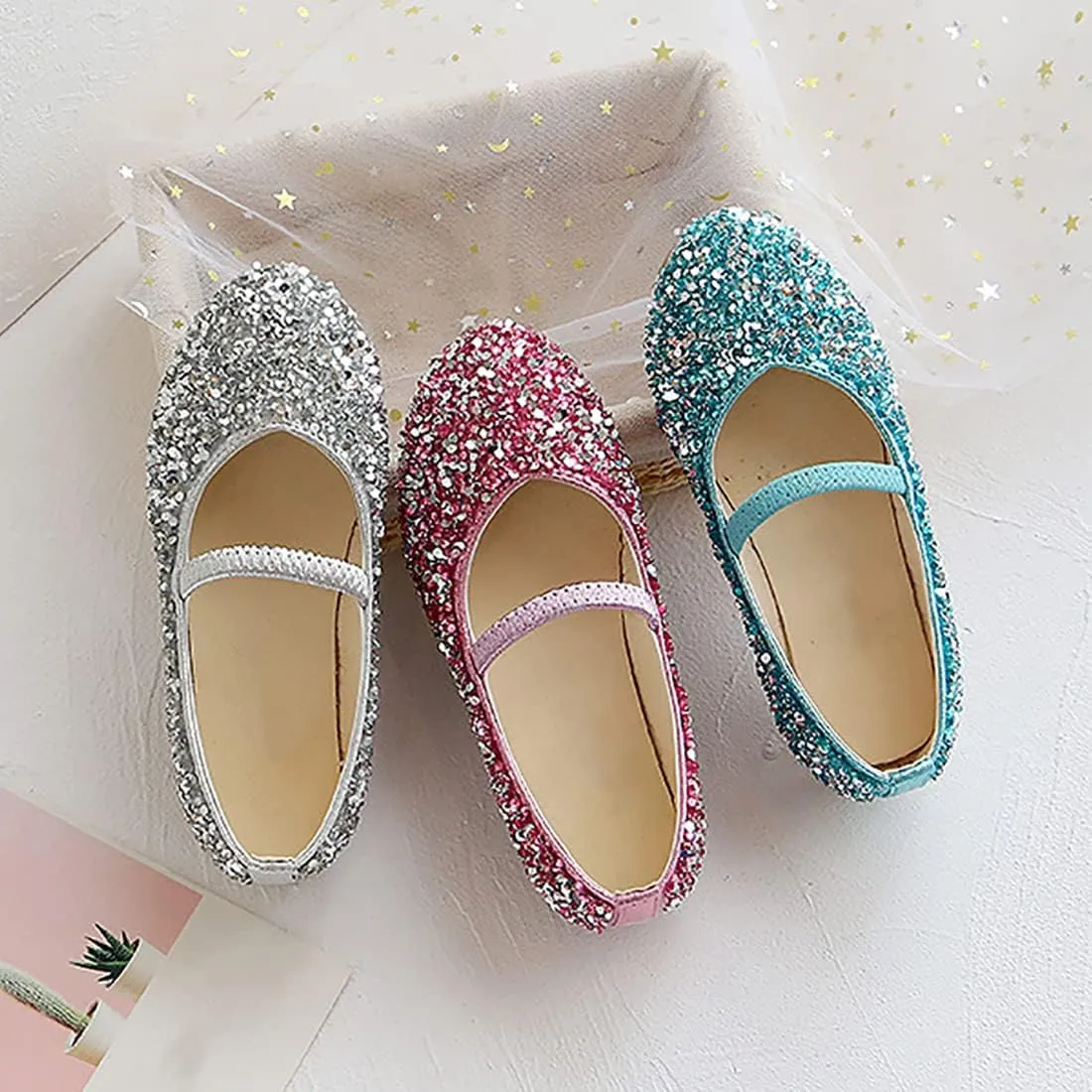 YIBLBOX Girls Dress Shoes Mary Jane Flats Princess Dresses for Girls Ballet Flats Glitter Shoes Flower Girls Shoes