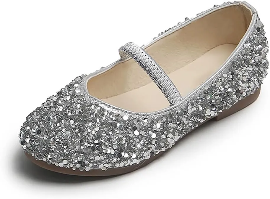 YIBLBOX Girls Dress Shoes Mary Jane Flats Princess Dresses for Girls Ballet Flats Glitter Shoes Flower Girls Shoes
