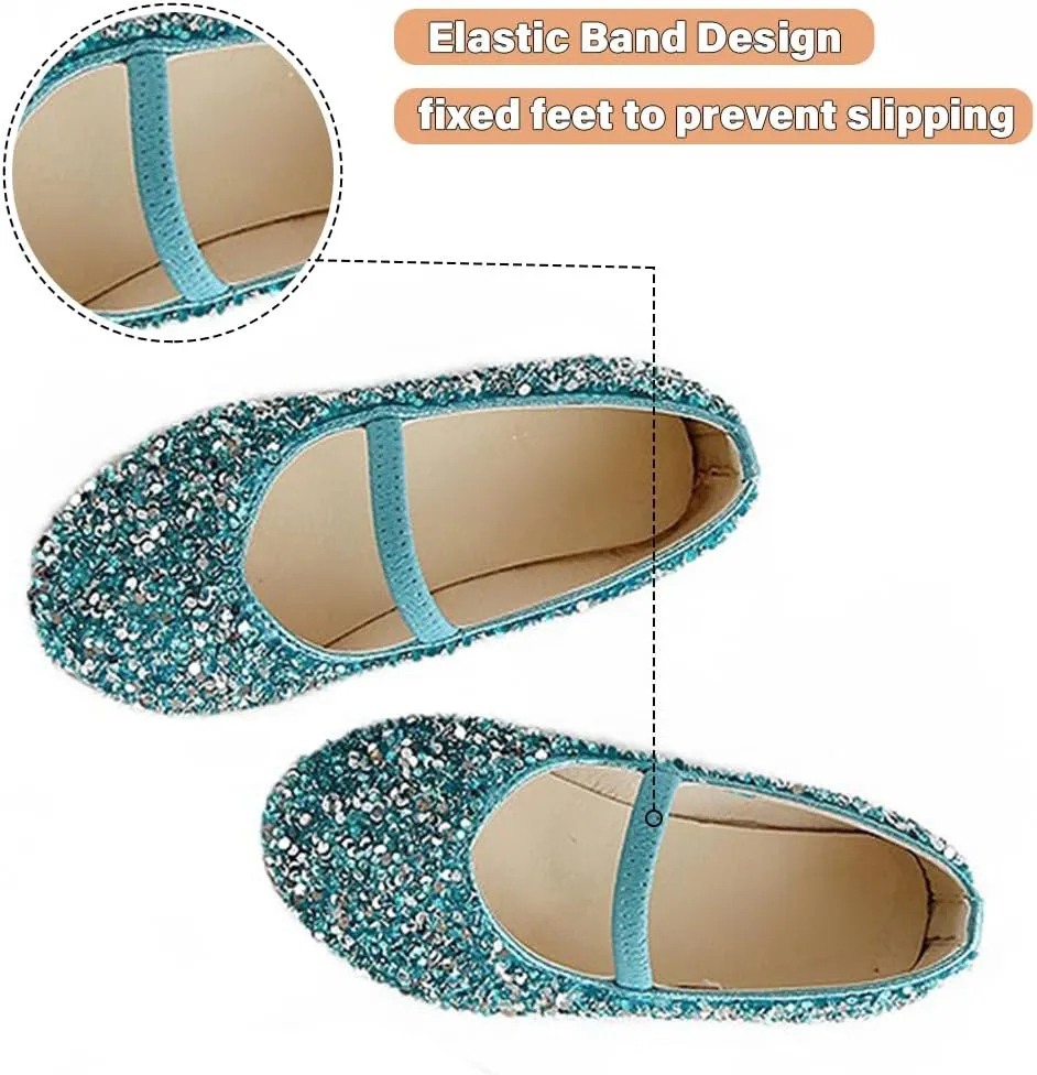 YIBLBOX Girls Dress Shoes Mary Jane Flats Princess Dresses for Girls Ballet Flats Glitter Shoes Flower Girls Shoes