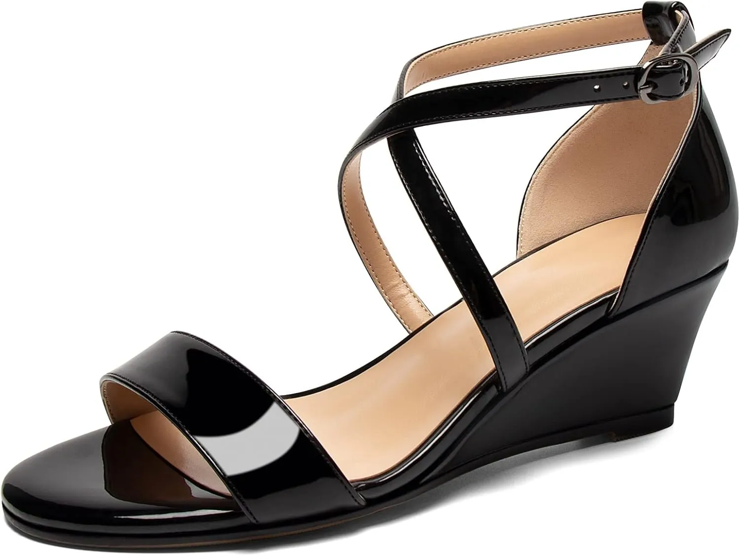 Zamikoo Women's Criss Cross Wedge Heels Sandals Open Toe Ankle Strap with Adjustable Buckle US Size 5 - Size 13