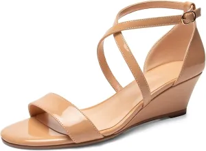 Zamikoo Women's Criss Cross Wedge Heels Sandals Open Toe Ankle Strap with Adjustable Buckle US Size 5 - Size 13