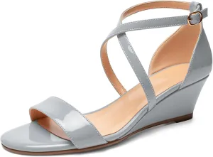Zamikoo Women's Criss Cross Wedge Heels Sandals Open Toe Ankle Strap with Adjustable Buckle US Size 5 - Size 13