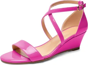 Zamikoo Women's Criss Cross Wedge Heels Sandals Open Toe Ankle Strap with Adjustable Buckle US Size 5 - Size 13
