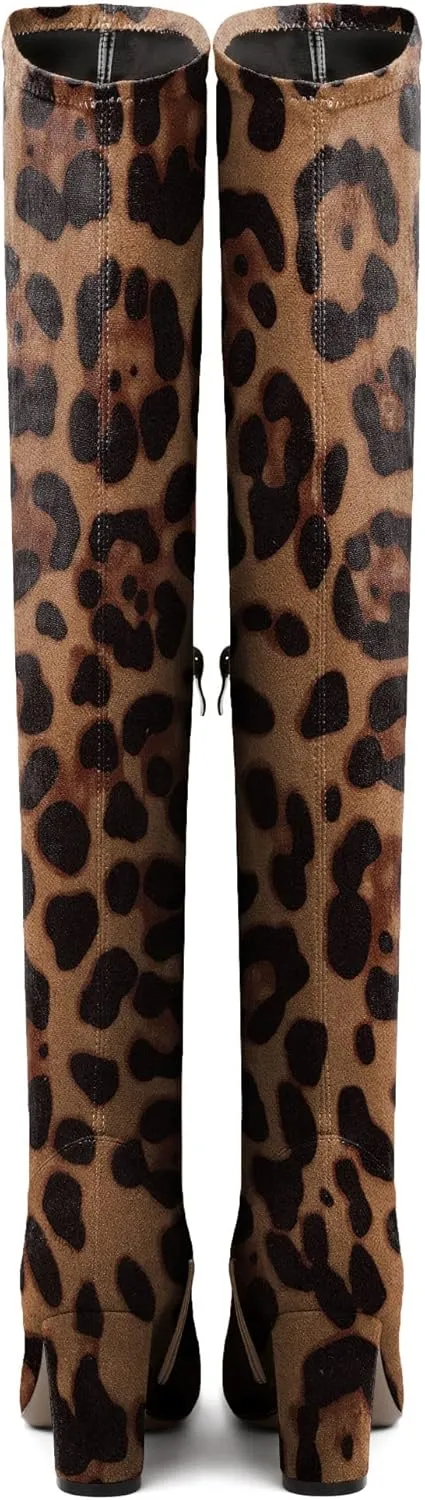 Zamikoo Women's Over The Knee Boots Chunky Heel Pointed Toe Thigh Boots 3.5 Inches