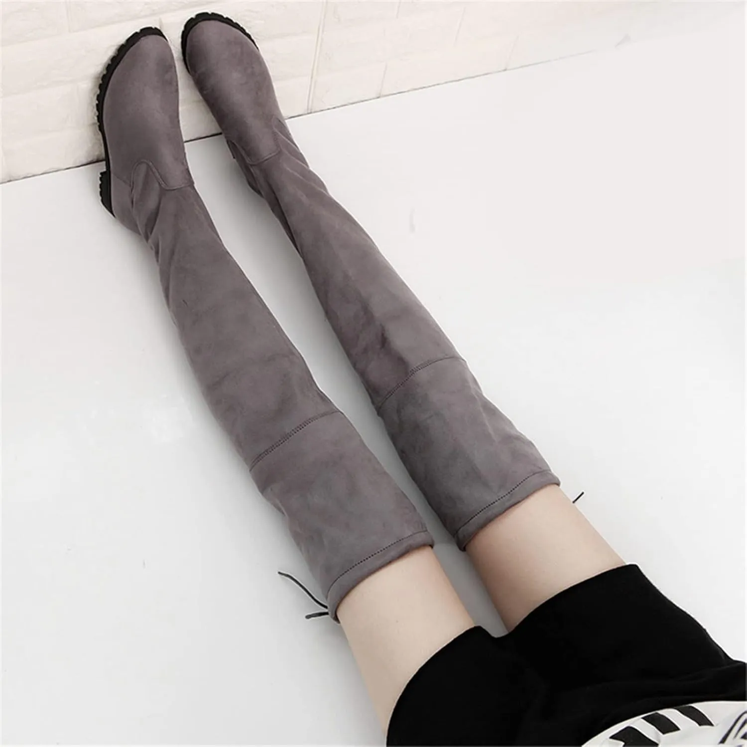 ZBYY Women's Comfy Suede Block Heel Side Zipper Back Lace Thigh High Over The Knee Boots Fashion Sexy Chunky Heel Boots