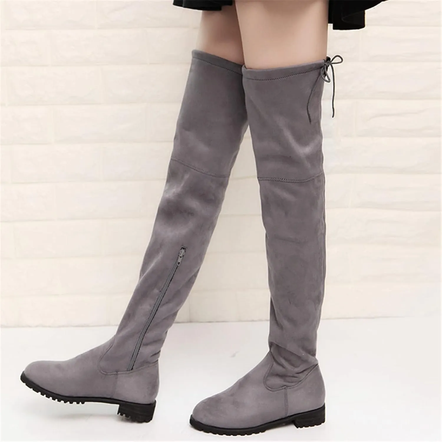 ZBYY Women's Comfy Suede Block Heel Side Zipper Back Lace Thigh High Over The Knee Boots Fashion Sexy Chunky Heel Boots